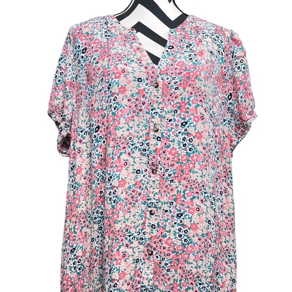 Loft Floral Flounce Flowy Sz XXL Dainty Short-Sleeve Shirtdress - Picture 2 of 10